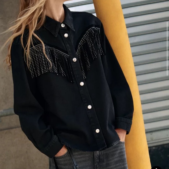 STUDDED FRINGED DENIM JACKET Z1975 - Picture 4 of 4